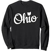 Cute Ohio White Script OH Map Love Home Buckeye State Sweatshirt