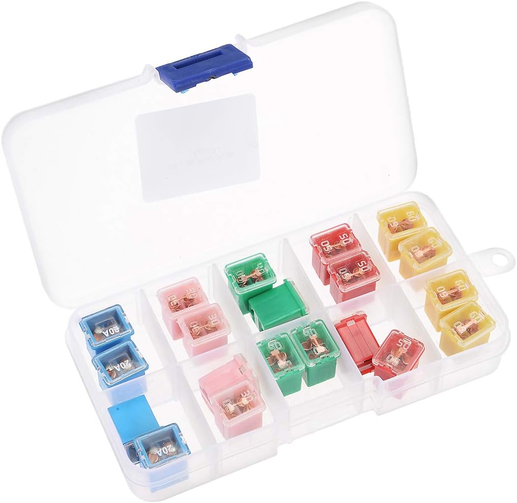 sourcing map Automotive Mini Cartridge Fuse Set 32V 20A 30A 40A 50A 60A Female Terminal for Car Truck Vehicle 20pcs