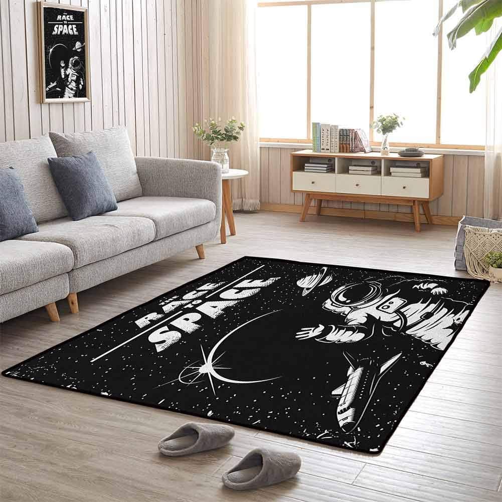 Astronaut Rustic Area Rug 5'x7' Kids Floor mat The Race to Space Retro Image with Space Crafts Planets Astronaut vs Cosmonauts Black White