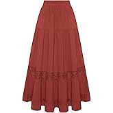 Belle Poque Women's Midi Skirt Boho Flowy Spring Summer Elastic Waist Aline Ruffle Lace Tiered Skirt with Pockets 2025