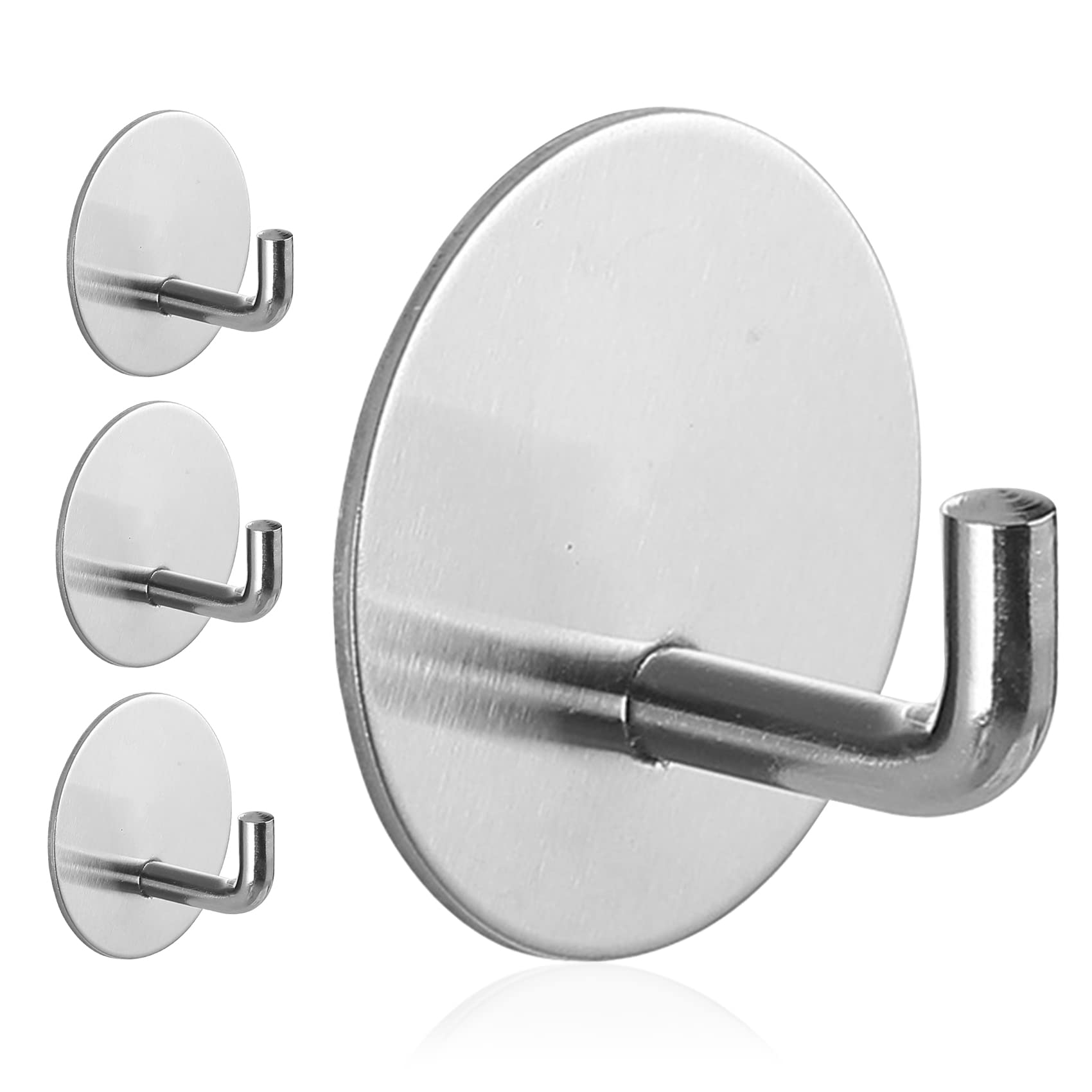 Photo 1 of Rise age Adhesive Hooks Heavy Duty Waterproof in Shower Hooks for Hanging Loofah, Towels Clothes for Bathroom Removable Stainless Steel Brush Nickel Adhesive Wall Hooks 4 Pcs (Sliver)