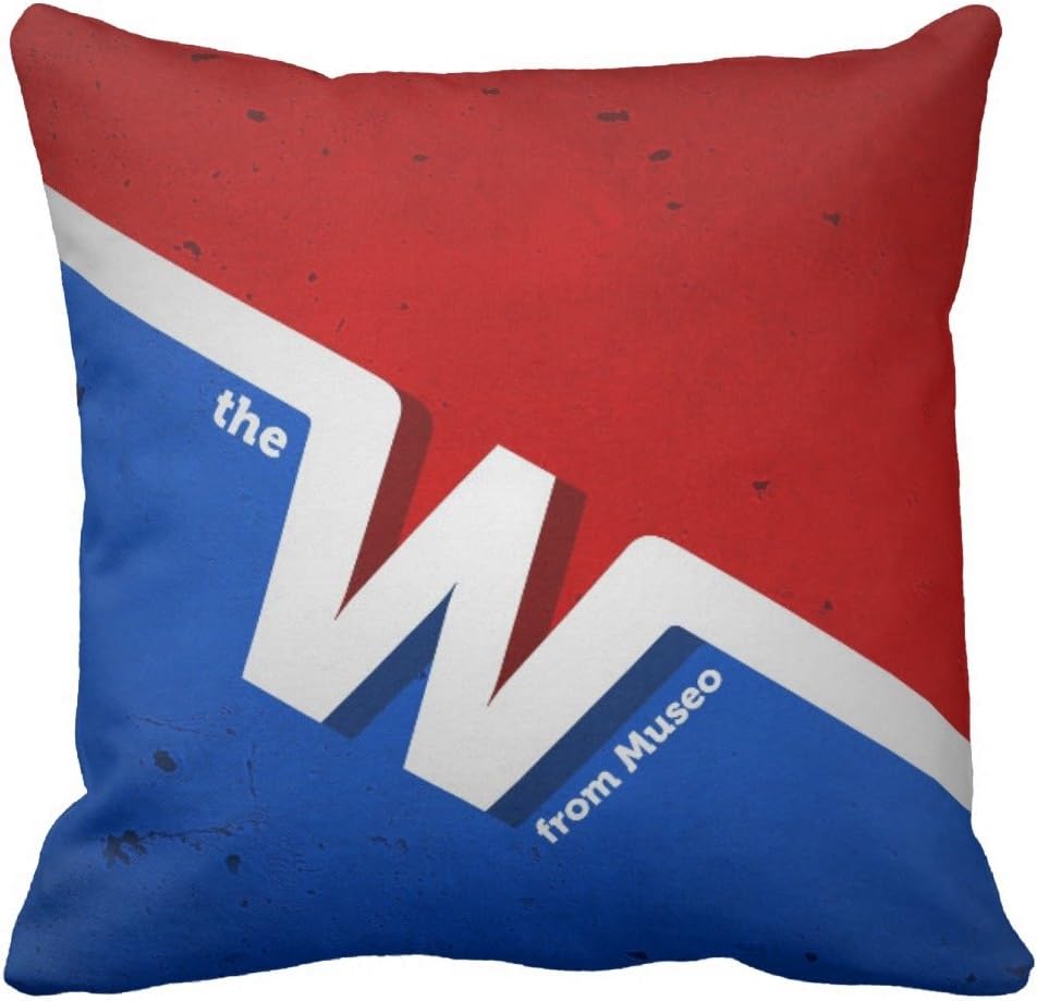 Shaharro Blue Red Creative Design Personalized Letter W Cotton Pillow Duplex 20X20 Inch