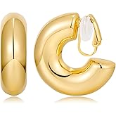 WOWORAMA Gold Clip On Hoop Earrings for Women - Classic Large Chunky Hoops - Non Pierced Minimalistic Clip Earrings