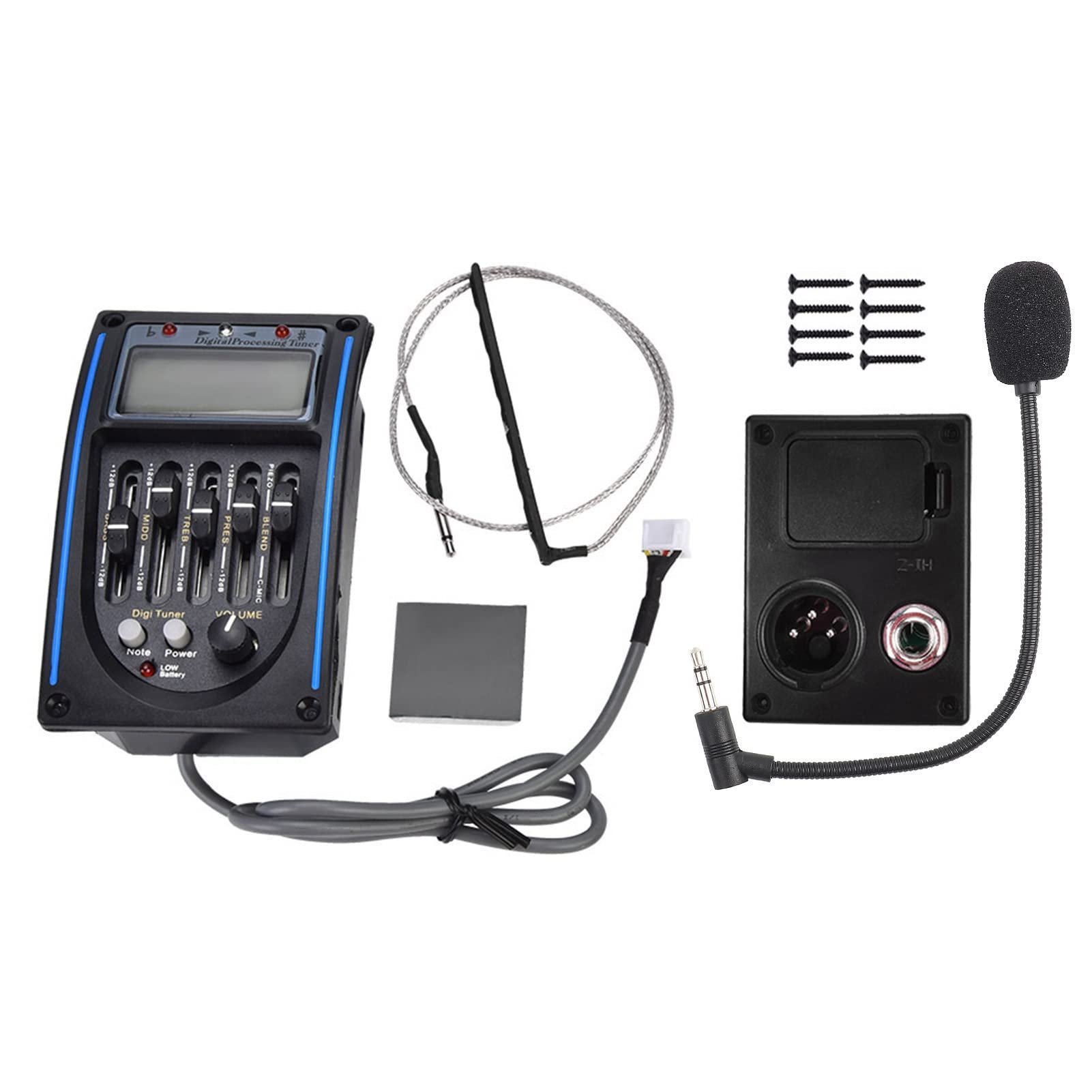 5 Band Acoustic Guitar EQ Preamp, 1 Set Equalizer Piezo Pickup Tuner Amplifier with LCD Mic Volume Control Cable Low Noise Operation Replacement Instrument Accessories for Acoustic Electric Guitar