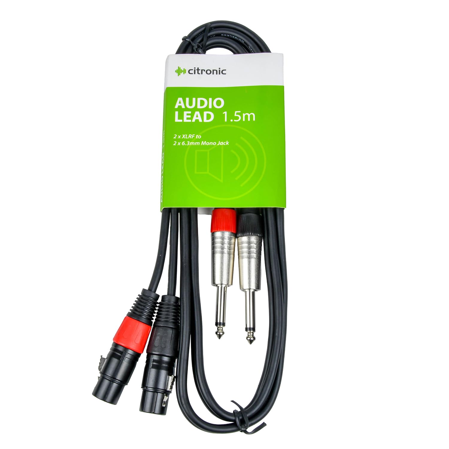 Citronic 2 x XLR Female to 2 x 6.3mm Mono Jack Plugs Classic Stereo Audio Cable 1.5m