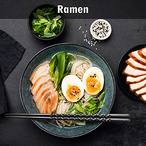 BLESWIN 5 Pairs Fiberglass Chopsticks, Reusable Chop Sticks Dishwasher Safe Japanese Chinese Style, Chopsticks Set 9.5 Inches Anti-Slip Textured Tip with Box, Easy Grip for Sushi Noodles Ramen Salad