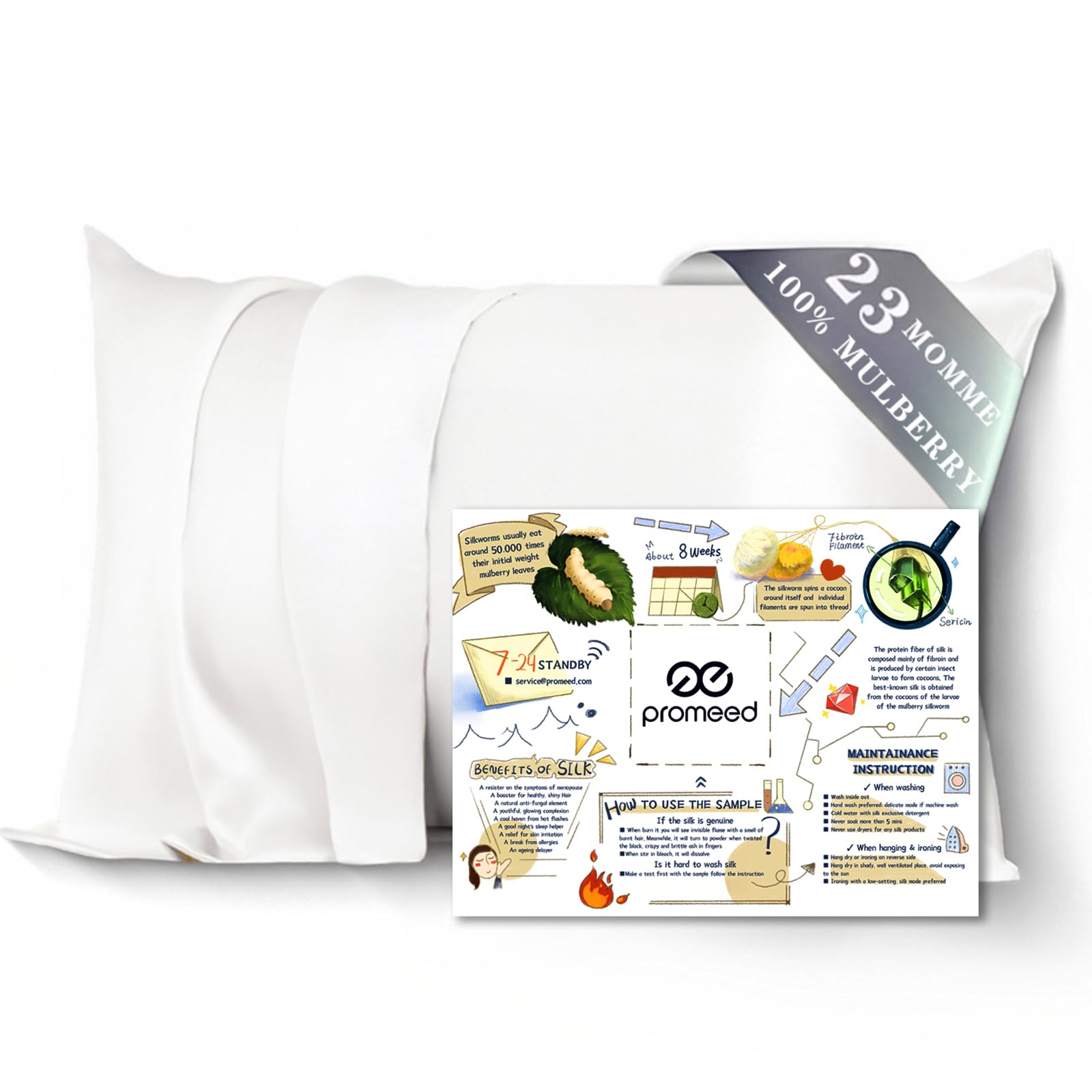 PROMEED 23 Momme White Silk Pillowcase for Hair and Skin, 3rd Gen Grade 6A+ Silk Pillow Cases Standard Size with Free Laundry Bag, Bedroom Must Haves Cooling Pillow Case