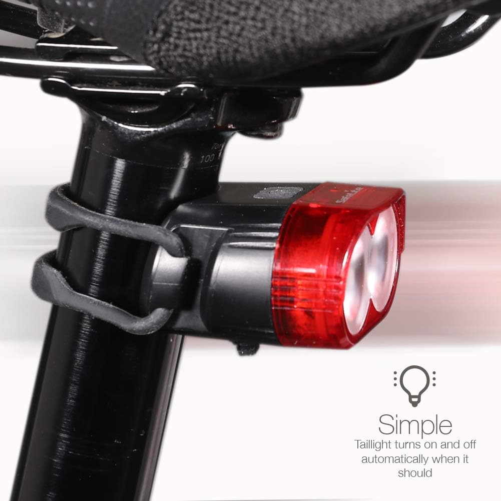 Autosensing Bike Taillight That Automatically Turns On/Off; Low Battery Indicator; 4 Flash Modes for Day or Night, Individual or Group Riding; USB Rechargeable Battery Lasting Up to 30 Hours