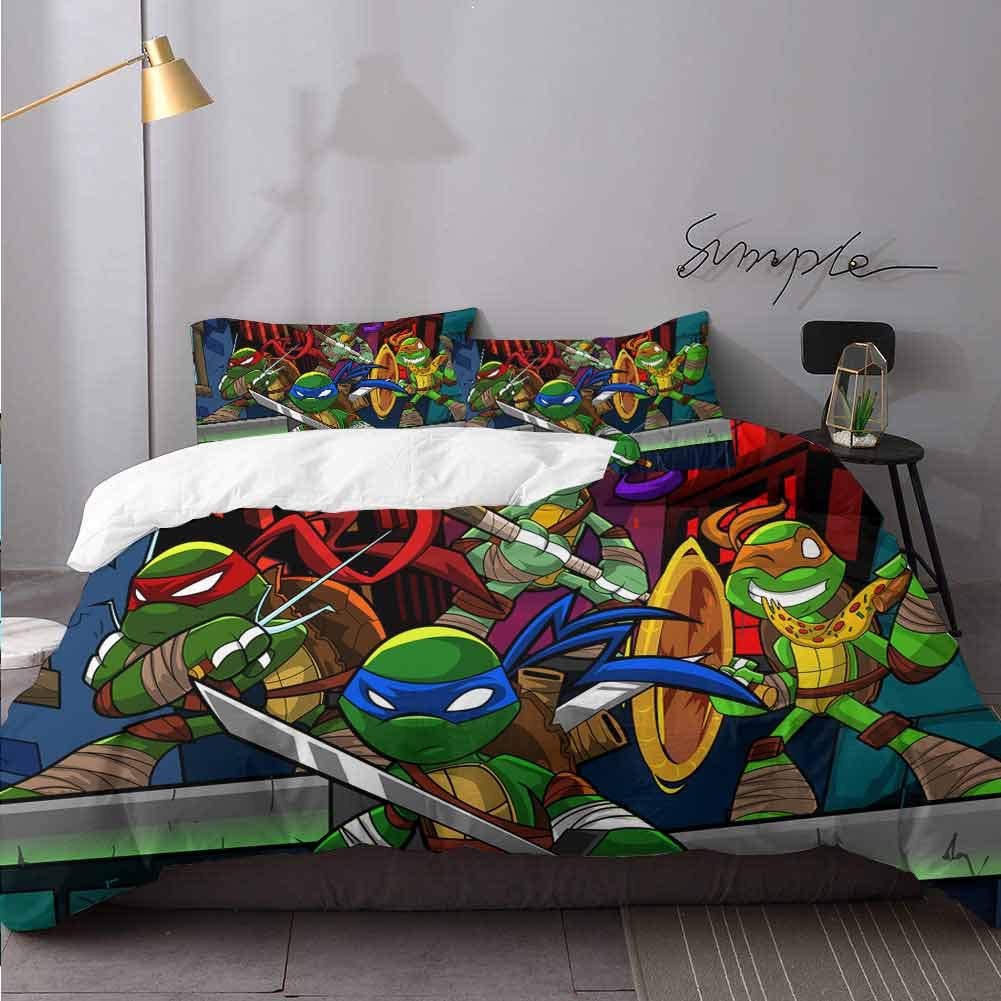Duvet Cover Set Teenage Mutant Ninja Turtles Print Bedding Set with Double Zipper Closure Bedding 3 Piece Duvet Cover Set Queen