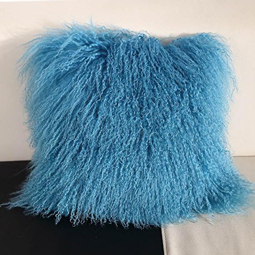 Curly 100% Real Mongolian Lamb Fur Cushion Cover European Size 50cm50cm Sky Blue