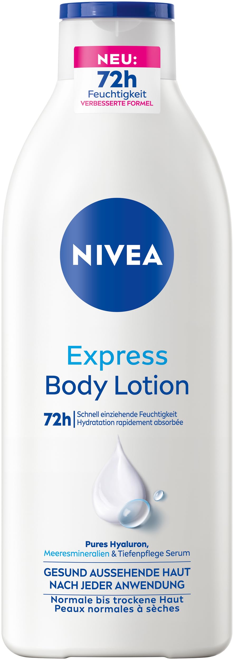 NIVEA Express Body Lotion, extra schnell einziehende Körperlotion, Körpercreme mit purem Hyaluron, Meeresmineralien und NIVEA Tiefenpflege Serum (400 ml)