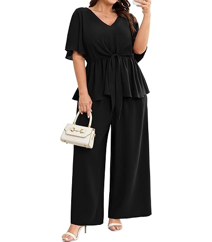 plus size dress pants short Auciccoo 2 Piece Sets for Curvy Women, Matching Set Outfits Length 4 inch Turing Purple Diamond Bodycon Faviana Dress 11250 color:Black Floral