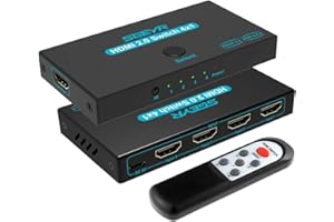 SGEYR HDMI 2.0 Switch 4 Port, HDMI Switch Splitter 4 in 1 Out, Metal HDMI Switcher 4K with IR Remote, Support HDCP 2.2 Support 4K@60Hz Ultra HD 3D 2160P 1080P, Compatible for PS3/PS4,Xbox