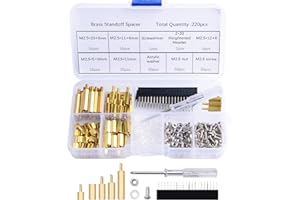 GeeekPi 220PCS Standoffs M2.5 Brass Spacer Hex Column Screw Nut Assortment Kit with Box,Male-Female for Raspberry Pi,with Acrylic Washer Screwdriver