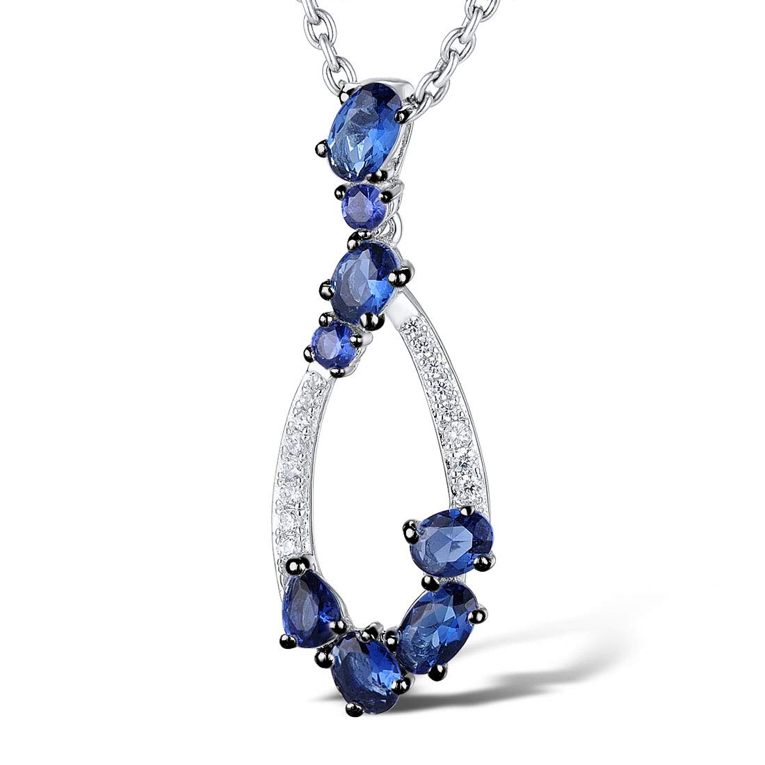 Namana Sterling Silver Blue Sapphire Cubic Zirconia Pendant Necklace for Women, 20 Inches, Gift Box