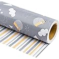 WRAPAHOLIC Reversible Baby Shower Wrapping Paper - Mini Roll - 17 Inch x 33 Feet - Cute Hedgehogs and Stripes Design for Birthday, Holiday, Party
