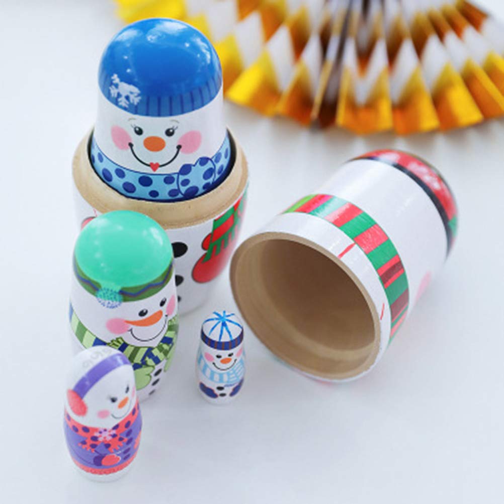 Wooden Russia Dolls 5 Layers Snowman Winter Decoration Children Toy Christmas Birthday Gift