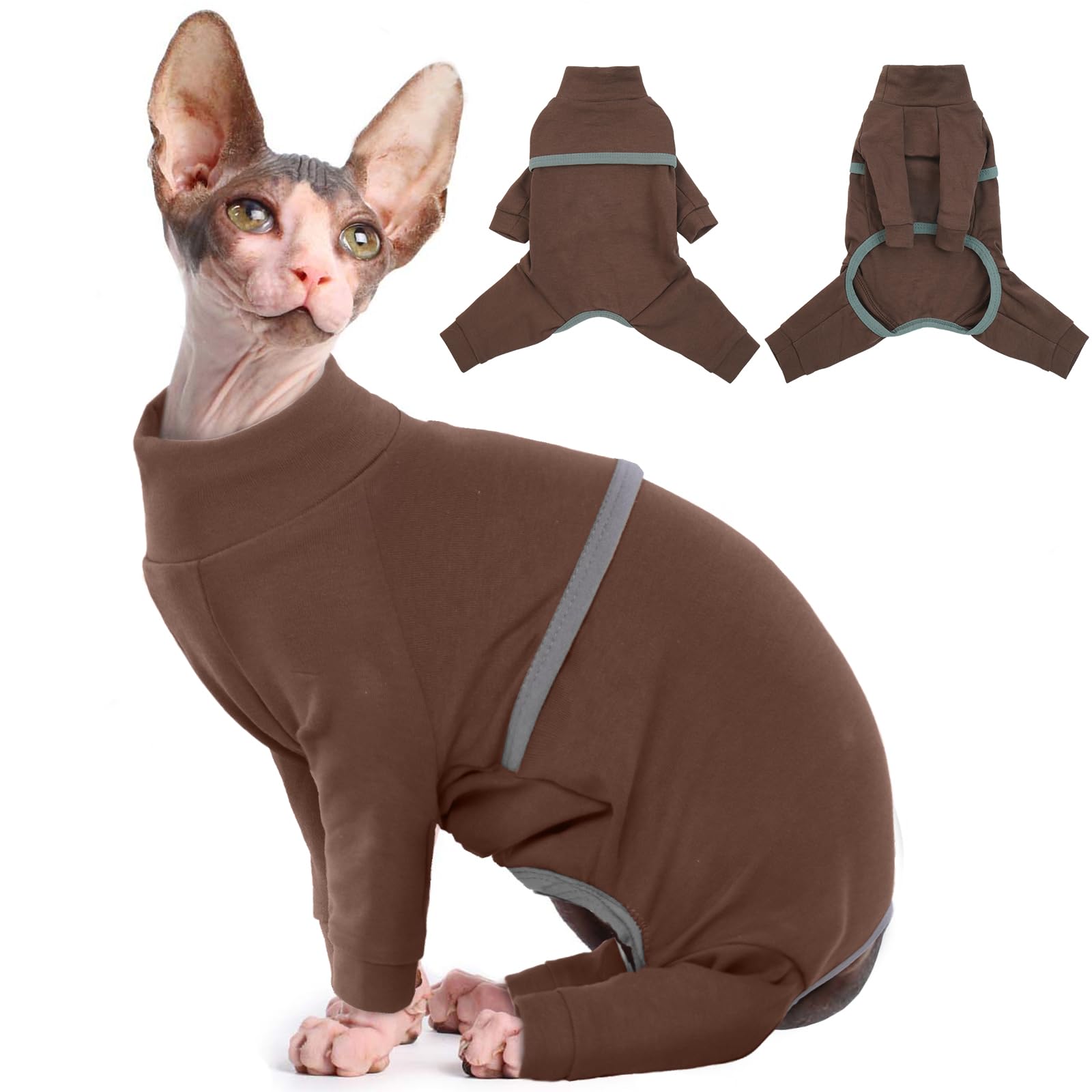 Hjyokuso Sphynx Cat Clothes - Breathable Soft Jumpers, Coat With Four Legs, T-Shirt, Warm Sweaters, Pajamas Jumpsuit Vest for Sphynx, Cornish Rex, Devon Rex, Peterbald