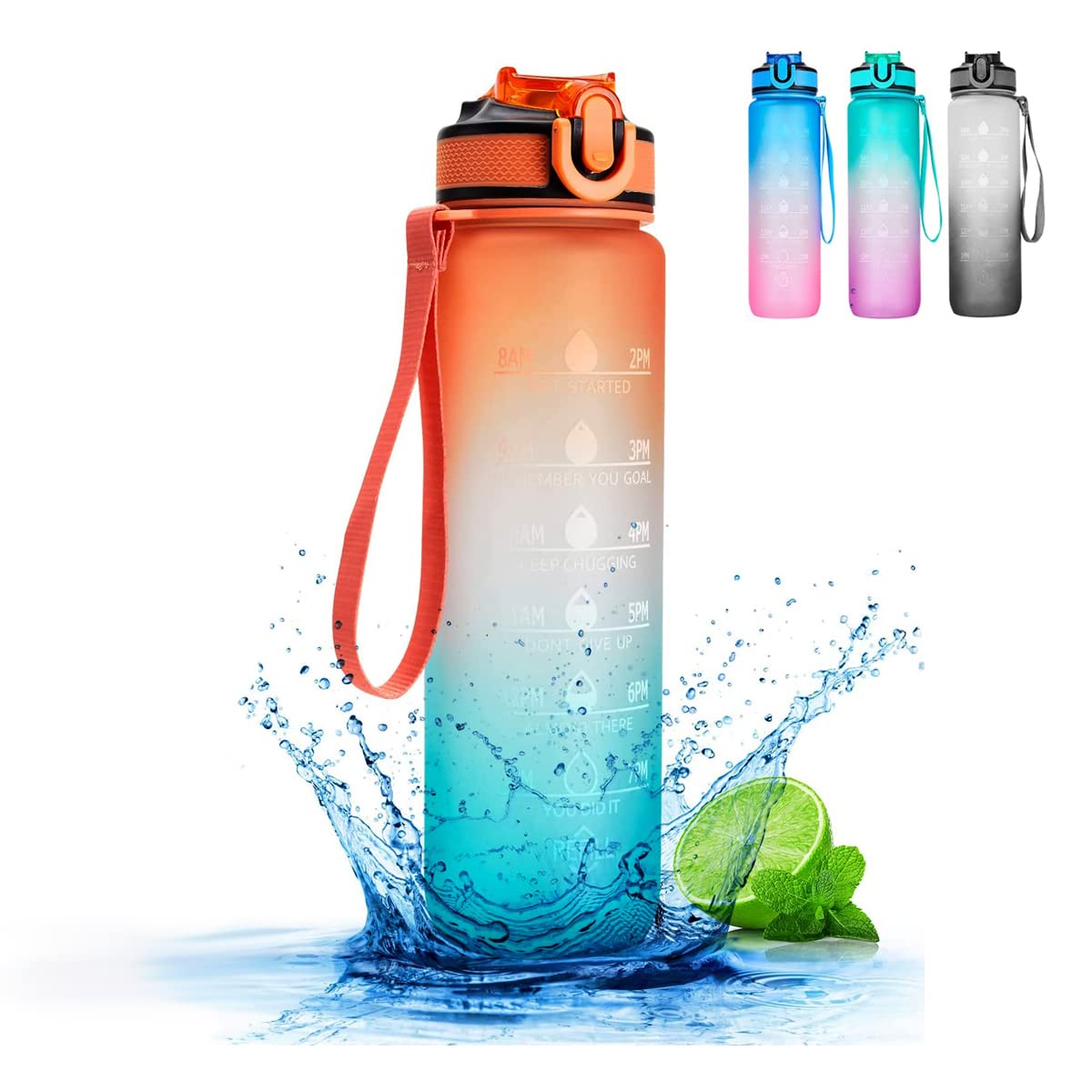 Otcmuky Sports 1 ltr Water Bottle with Time Markings & Straw, Motivational Cycling Bottle with Leakproof Secure Locking Lid for Sports, Fitness, Gym, Cycling, School, Office Orange
