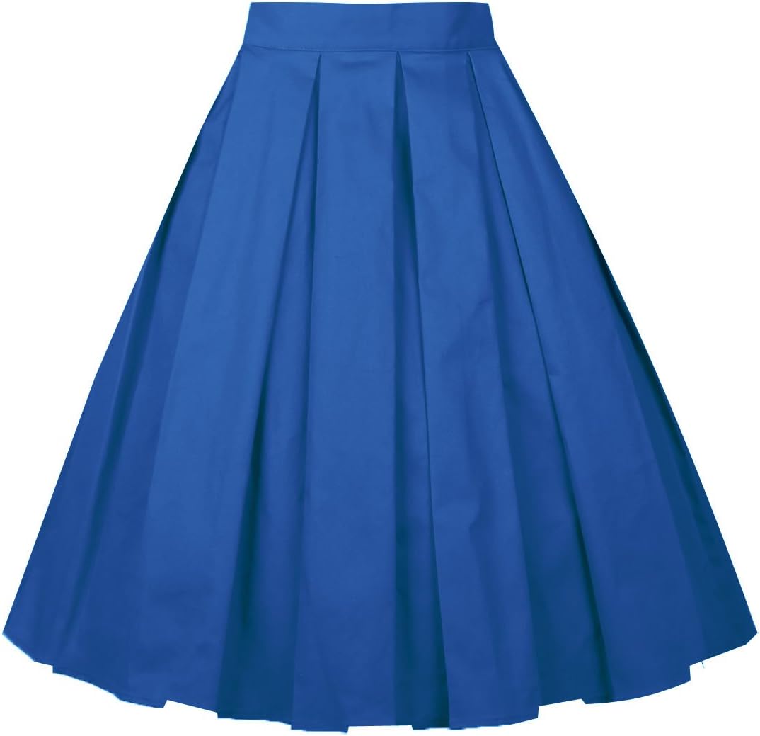 Women's Pleated Vintage Skirt Floral Print A-line Midi Skirts with Pockets