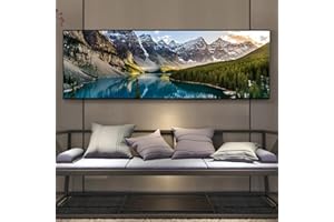 1pc Canvas Landscape Wall Art Panoramic Lake Forest Mountain Scenery Unframed Painting for Living Room Bedroom Office. (Note: