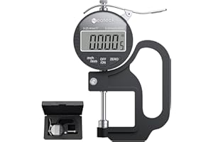Neoteck Digital Thickness Gauge 1inch/25.4mm,0.0005inch/0.01mm LCD Display with Inch/MM Conversion One-Hand Quick Press Thickness Measuring Tool for Measuring Leather Paper Fabric Film etc.-Black