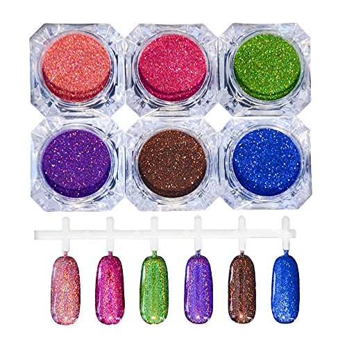 NICOLE DIARY 6 Box Holographic Laser Powder Nail Glitter Gorgeous Glitter Powders