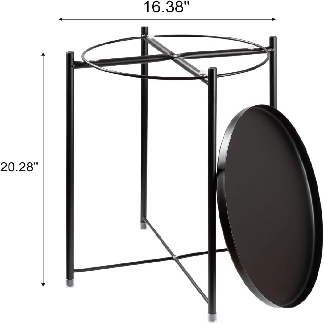 danpinera End Table, Side Table Metal Waterproof Small Coffee Table Sofa Side Table with Round Removable Tray for Living Room Bedroom Balcony and Office (Black): Kitchen & Dining