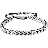 Mikovivi Adjustable Braided Link Bracelet for Men, Handmade Woven String Stainless Steel Cuban Rope Chain Bracelet Black Fashion Couples Wrist Jewelry for Dad Son Boyfriend