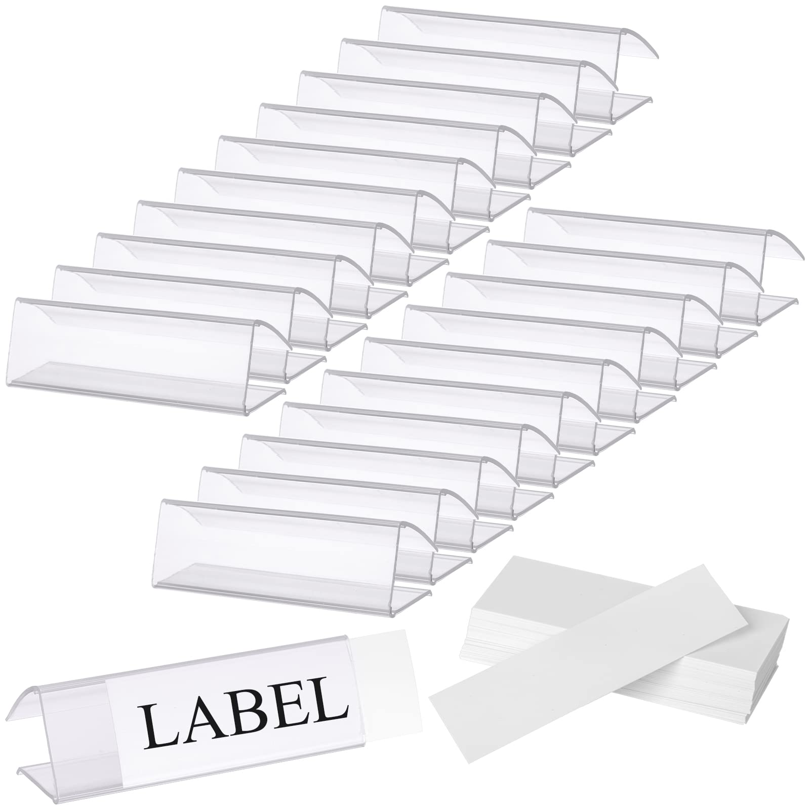 Photo 1 of Hedume 100 Pcs Plastic Label Holder with 100 Pcs Label Inserts, 3" L x1" H Clear Plastic Shelf Label Holder, Shelf Sign and Ticket Holder, Clips On to Shelves 5/8" to 3/4" Thick