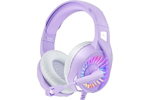 ZIUMIER Z20 Purple Gaming Headset with Microphone, Compatible with PS4 PS5 Xbox One PC Switch, Over-Ear Gamer Headphones,RGB LED Light, Noise Canceling Mic, Stereo Surround Sound
