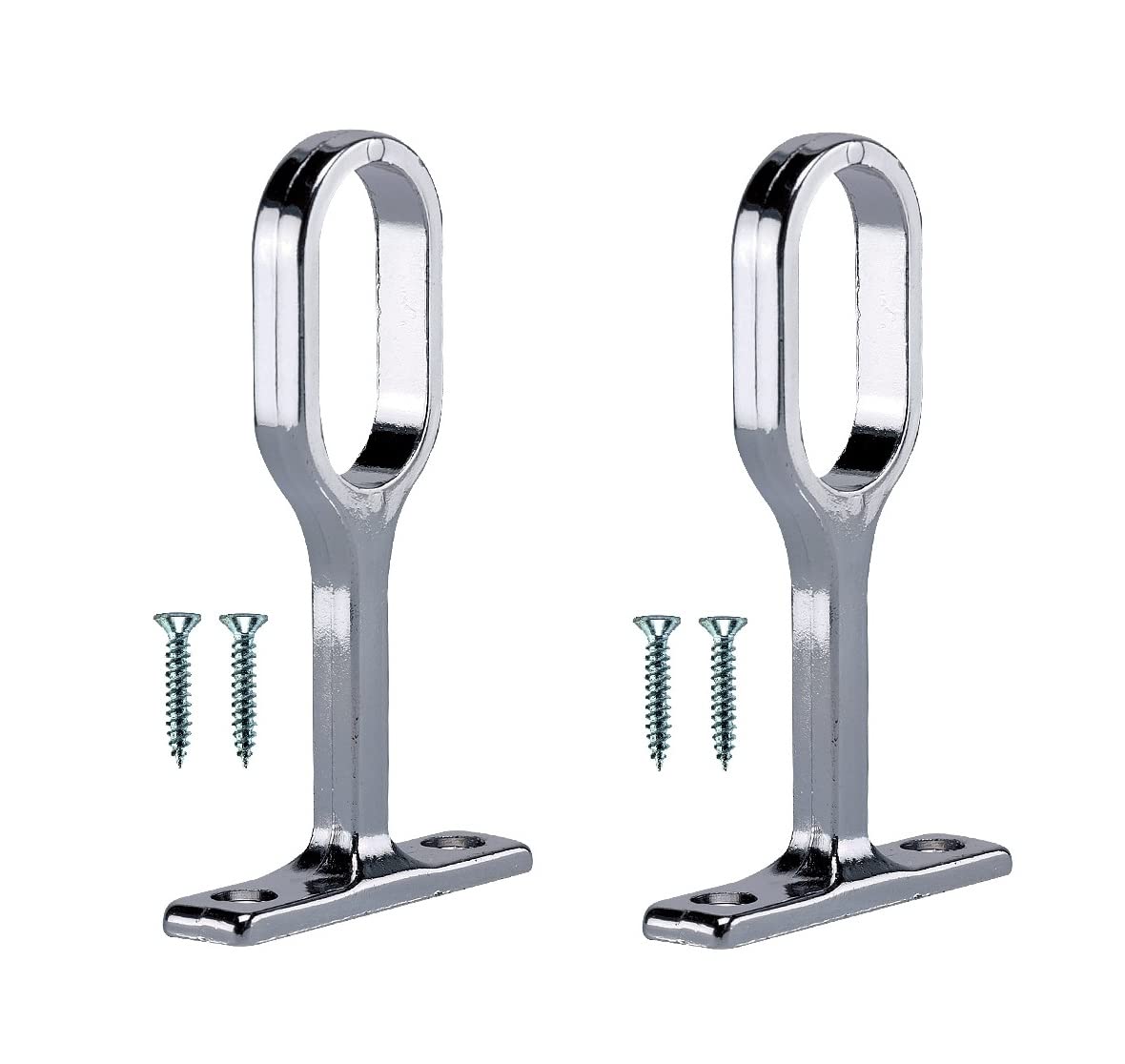 TERF® Polished Chrome Curtain Oval Pole Bracket 30mm Curtain Rail Ceiling and Wall Mount Oval Holder Closet Wardrobe Bracket Shower Curtain Rod Pipe Bracket with Fixing - Pack of 2