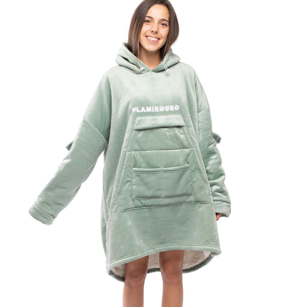 Flamingueo Blanket Hoodie - Oversized Hoodie Blanket, Hooded Blanket, Fluffy Blankets, Wearable Blanket, Fluffy Hoodie, Jumper Blanket, Sherpa Blanket, Snuggle Hoodie for Adults and Teens