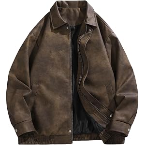 MLUTJINOO Mens Varsity Jacket Pu Leather Vintage Bomber Jackets Oversized Unisex Y2K Streetwear Motor Biker, M-3XL