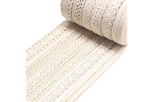 SEMINI 30 Yards Lace Trim Vintage Lace Ribbon Crochet Lace Scalloped Edge for Bridal Wedding Decoration Christmas Package DIY Sewing Craft Supply, 5 Yards Each, 6 Styles (Beige 02)