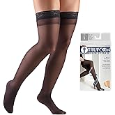 Truform Sheer Compression Stockings, 8-15 mmHg, Women's Thigh High Length, 20 Denier, Black, Large