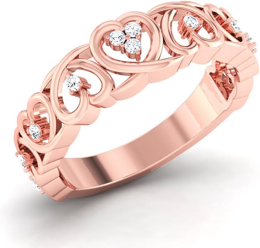 14k Rose Gold Diamond Scroll Heart Ring for Women .25CTW