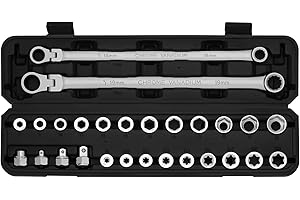 EMENTOL 27PCS Extra Long Flex Head Ratcheting Wrench Set, CR-V, Double Box End Ratchet Wrench Set with 8mm - 22mm, E8 - E22, 