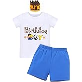 IBTOM CASTLE Baby Boys 1st Birthday Outfit Jungle Safari & Space & Farm Top Shirt Shorts Crown 3PCS Cake Smash Clothes Set