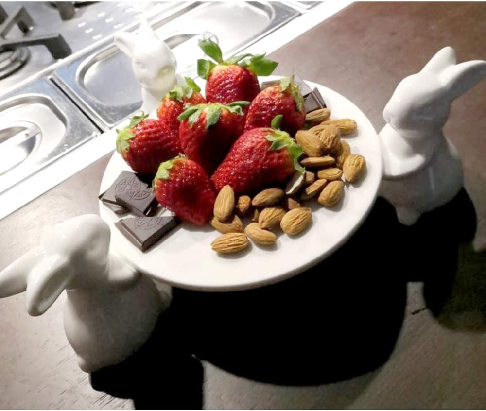 Bunny Rabbit Ceramic Plate,Dishes for Dessert Food Server Tray,Cute Cake Stand - Image 4