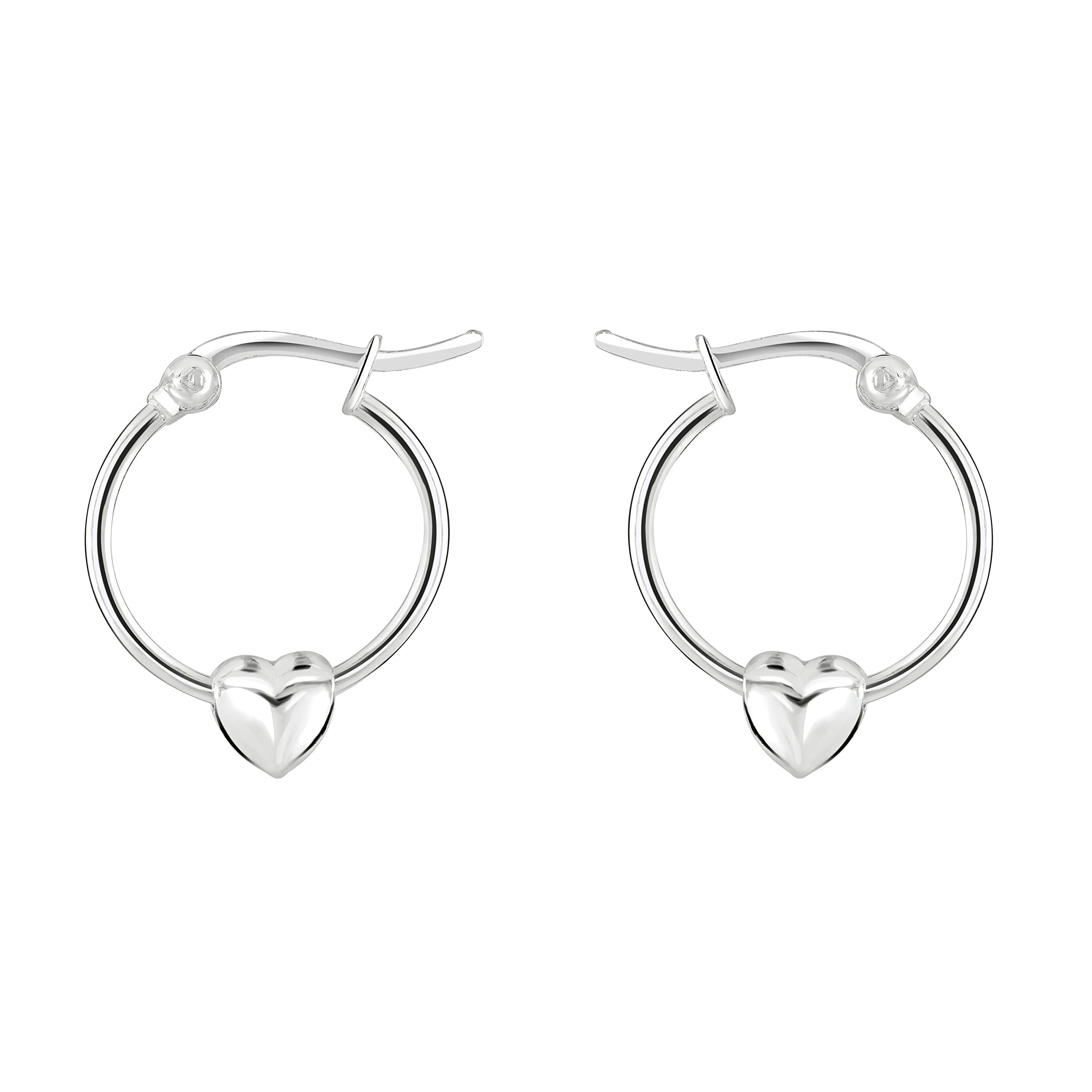 Dew Sterling Silver Heart Puff Hoop Earrings