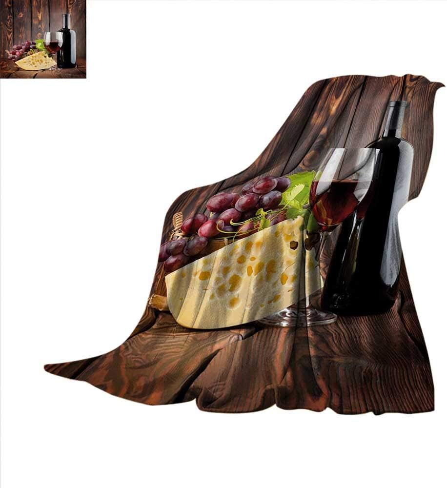 Wine Throw Blanket Red Wine Bottle and Glass Cheese and Grapes on Wood Planks Print