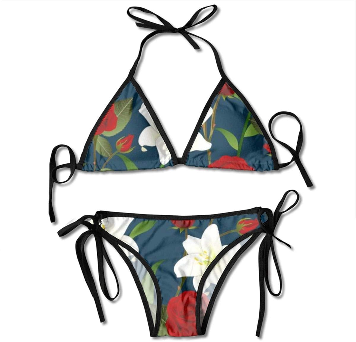 Conjunto de Bikini de Dos Piezas para Mujer, Rosa roja y Flor de Lirio
