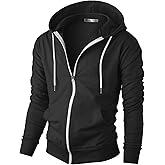 Ohoo Men's French Terry Full-Zip Hooded Sweatshirt with Pockets Lightweight Zip Up Slim Fit Hoodie