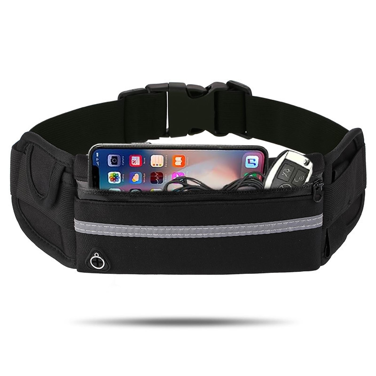 Running Belt, Sweatproof Waistpacks, Lightweight Running Pouch Belt, Adjustable Running Belt, Reflective Run Waist Belt for Running and Outdoor Sports (Black)