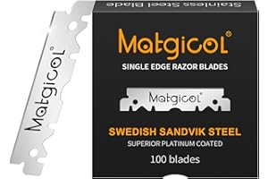 MATGICOL Single Edge Razor Blades Refills - 100 Count Swedish Premium Platinum Straight Razors Blades for Men - Sharp, Smooth and Comfortable Shaving