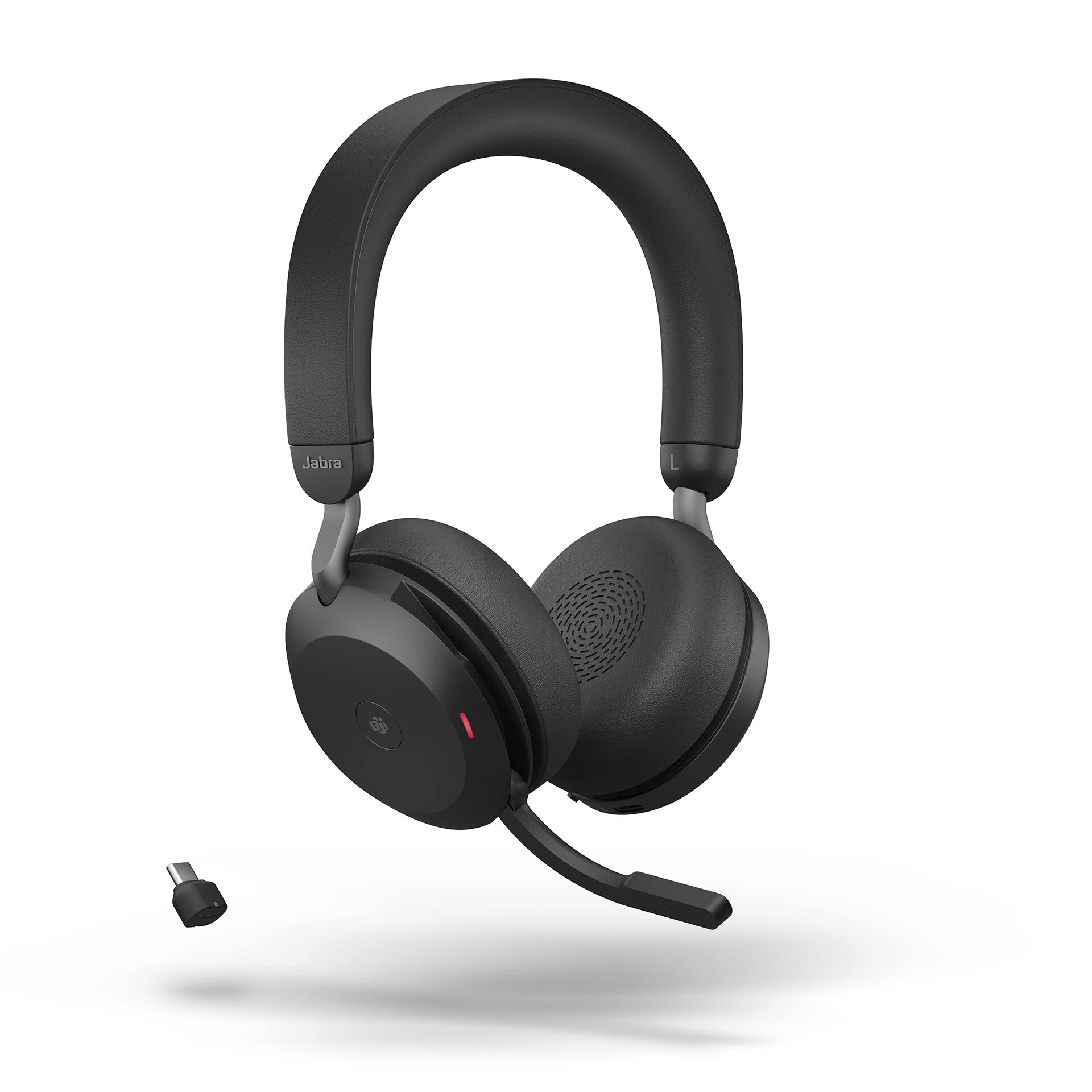 Jabra Evolve2 75 Wireless PC Headset with 8-Microphone Technology - Dual Foam Stereo Headphones with Advanced Active Noise Cancellation, USB-C Bluetooth Adapter and MS Teams-compatibility - Black