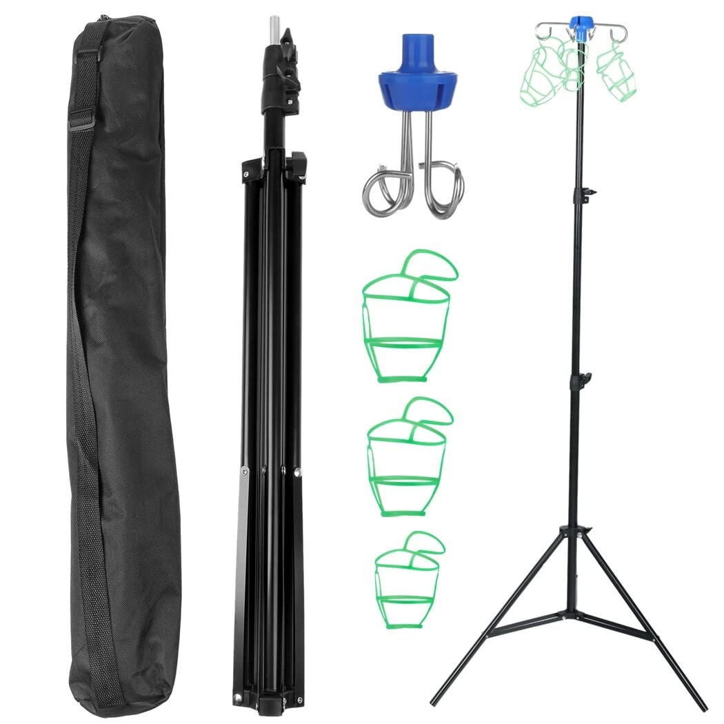 IV Pole Stand with 4 Hooks, 3 Net Bags & 1 Storage Bag, Retractable Intravenous Drip Bag Stand, Collapsible Tripod Drip Bottle Stand, Portable Mobile IV Pole for Hospitals, Clinics, Home Care