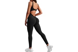 YEOREO Sleeveless Workout Jumpsuits for Women One Piece Backless Scrunch Butt Romper Lizvette V Back Sexy Bodysuit Yoga Gym