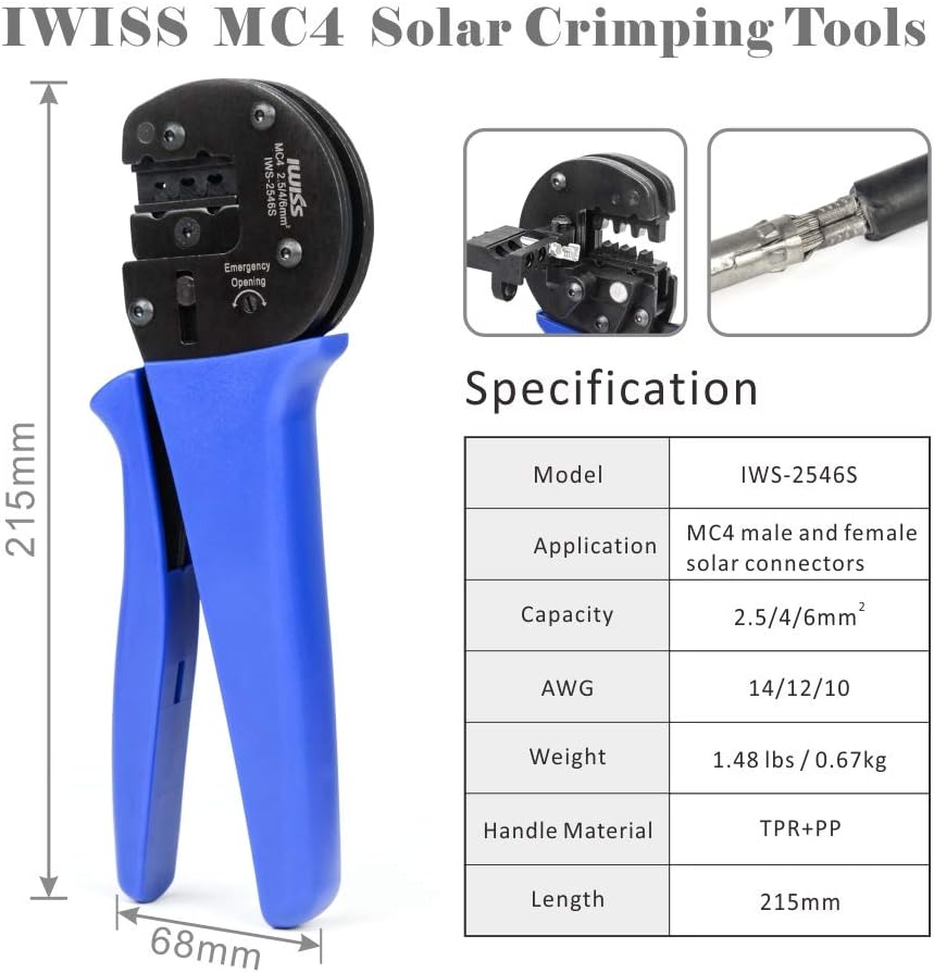 IWISS MC4 Solar Crimping Tools for AWG 14-10(2.5/4/6.0mm2) Solar Panel PV Cables: Home Improvement